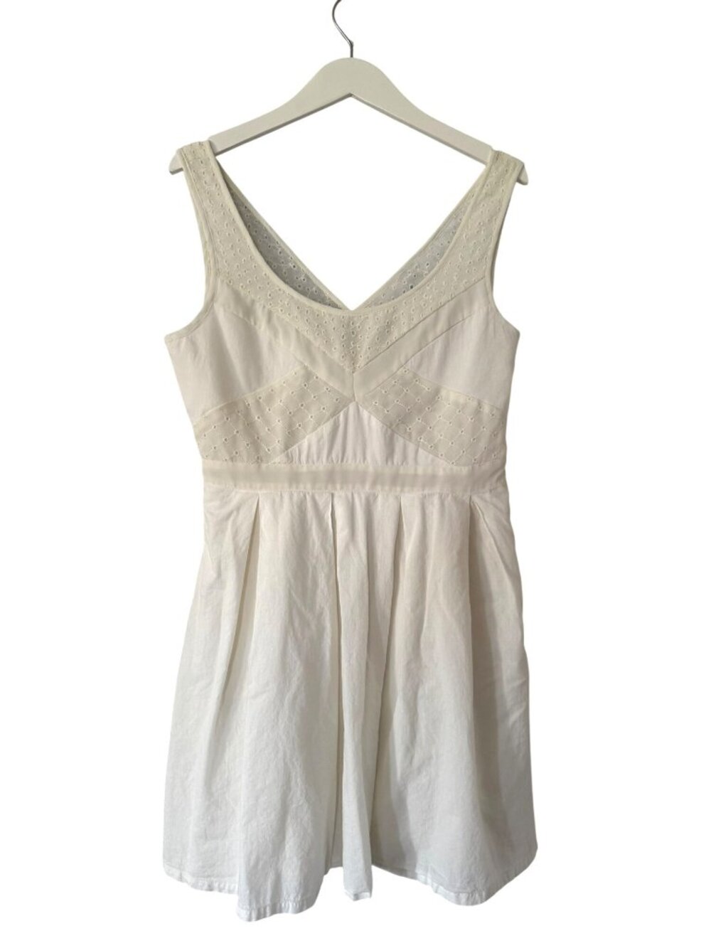 American Eagle Sundress Off-White Sleeveless Eyelet Pleated Y2K Style Size 10
